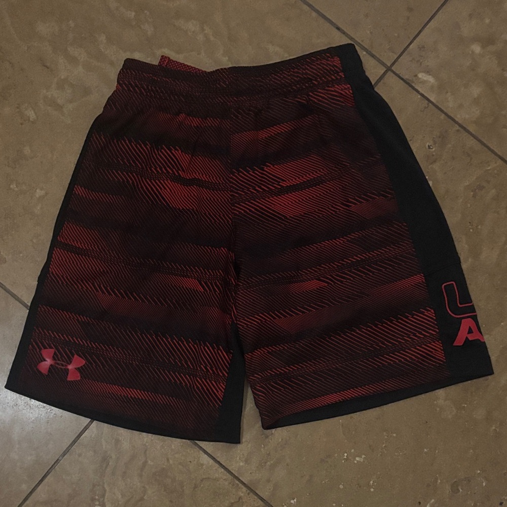 Under Armour Red and Black Striped Athletic Shorts